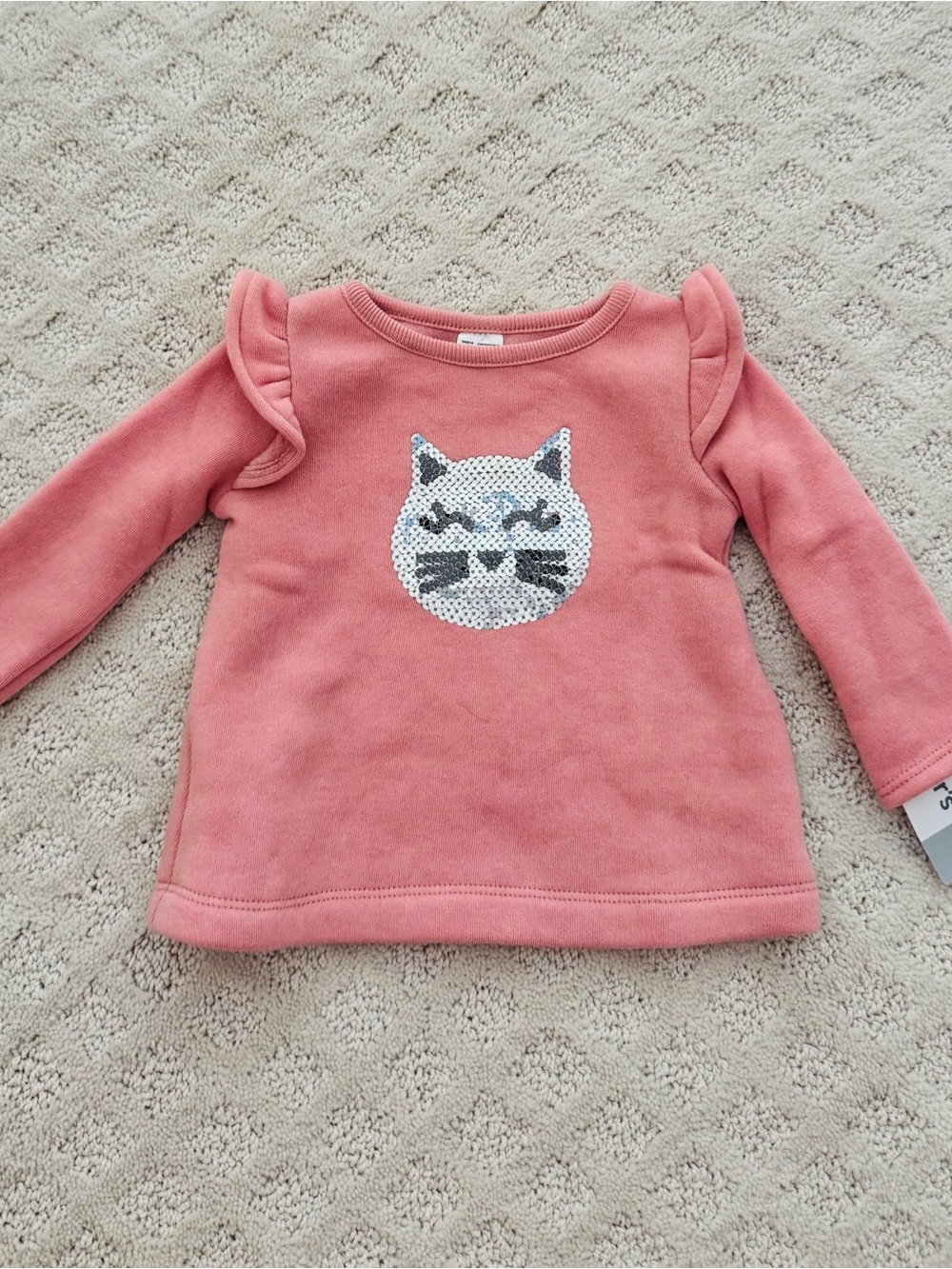 Carter's Rose Pink Sequin Cat Ruffle-Shoulder Sweater. Size 6M. NWT